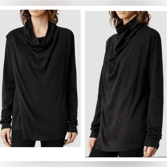 - All Saints Verney Draped Neckline
Silk Blend Wrap  Jumper - Picture 1 of 12